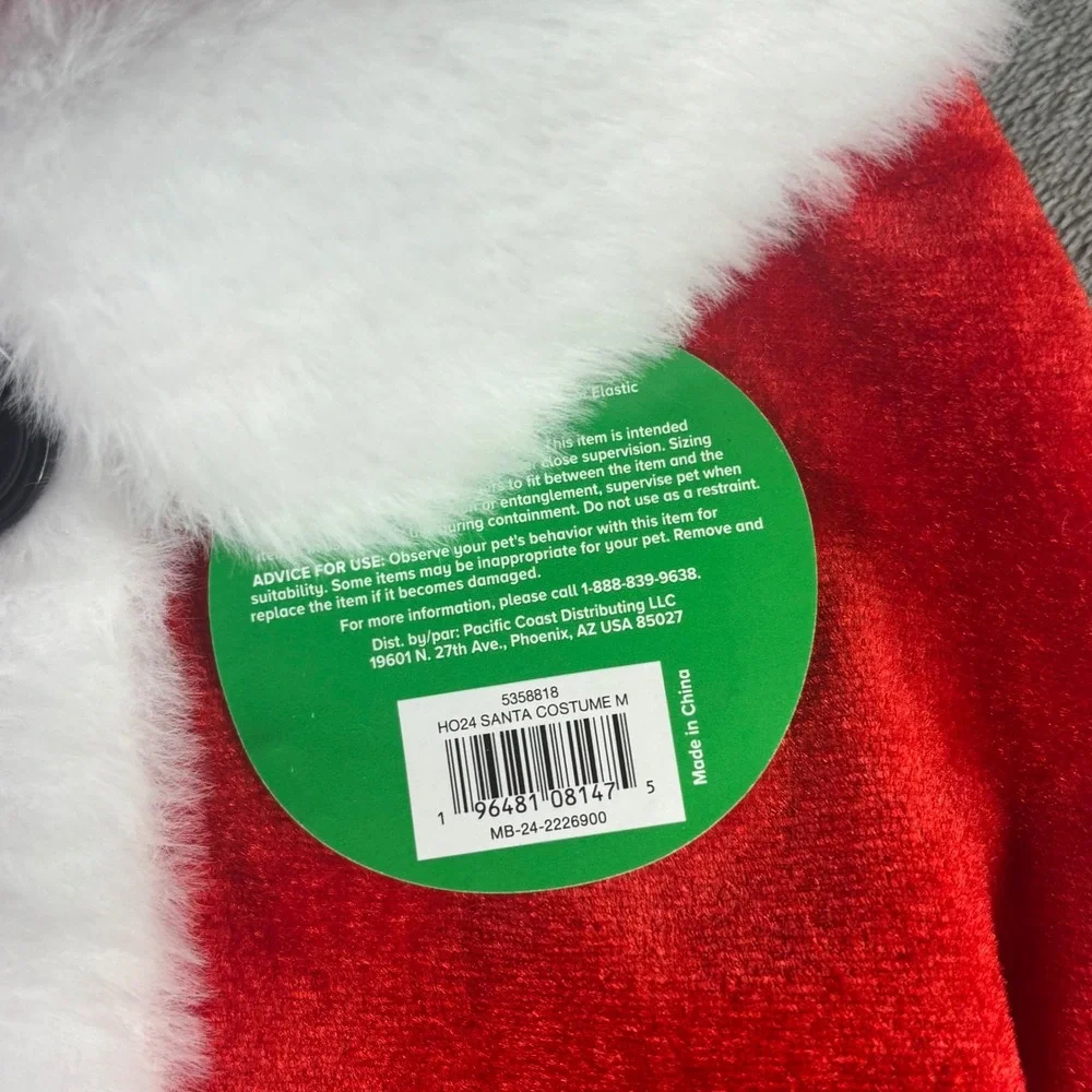 Merry & Bright Santa Dog‎ Costume Medium Red White Faux Fur Bone Buckle Holiday
